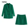 Toppies Womens Blazer Two Piece Suit Set Double Breasted Jacket Blazer Spring Ladies Formell Suit 211108