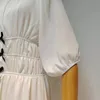 White Patchwork Bowknot Dress For Women O Neck Half Sleeve High Waist Elegant Dresses Female Fashion Stylish 210520