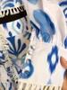 stile designer nappe stampate maniche a lanterna magliette corte con lacci bottoni a fiocco camicia a sirena lunghezza al ginocchio skrit 2 pezzi set 210421