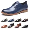 Gai 2022 Mens Leather Dress Shoes British Printing Navy Bule Black Brow Oxfords Flat Office حفل زفاف جولة في الهواء الطلق