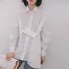 Letnia bluzka Kobiety Lapel Z Długim Rękawem Biały Powrót Luźny Duży Rozmiar Nieregularna Koszula Moda 210507