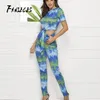 Fanieces Summer Tie Dye Tryckta matchande uppsättningar Tvåbitar Set Crop Top och Byxor Beach Wear Suit Sexy Bodysuit Streetwear 210520