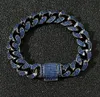 Hommes 12mm Gun Noir Couleur Bleu Zircone Miami Chaîne Cubaine Bracelets Hip Hop Cuivre Bling Mode Rock Bijoux 16-24 pouces