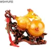 Lucky Fortune Feng Shui Gourd Statue Ornaments Resin Sculpture Crafts Home Decoration Accessories Housewarming Wedding Gifts 210811