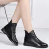 DRKANOL Style britannique véritable cuir de vache femmes bottines automne mode plissée côté fermeture éclair bottes courtes femmes chaussures plates Y0914