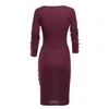 Kobiety Sukienka Elegancki Głęboki V-Neck Bodycon Vintage Biuro Sukienka Jesień Zima Z Długim Rękawem Sexy Midi Party Dresses Plus Size XXXL X0521