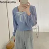 Nomikuma boog knoop decoratie elegante shirts vrouwen vierkante kraag lange mouw blouse camisas koreaanse stijl blusas mujer 210514