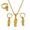 Anniyo Cavalluccio marino Collane con ciondolo Orecchini Anello Set di gioielli color oro Fascino Animale Ippocampo Accessori hawaiani # 245306
