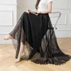 Surmiitro mode sommar lång tulle kjol kvinnor koreansk stil elegant mesh hög midja maxi en linje kjol kvinna 210712