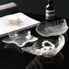 Small Glass Plates and Bowls Set with Glod Rim Nordic Ocean Dessert Fruit Plate Jewelry Storage Tray Decorative Trinket Dish 223R