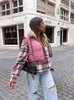 Snygg Sweet Pink Dubbel Wear Drawstring Beskuren Vest Coat Women Fashion Stand Collar Zipper Waistcoat 211123