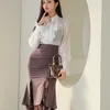 HIGH QUALITY Women Spring 2 Pieces Suits Peach heart type shirt Top + Bodycon Mermaid Skirts Evening Party Set 210603