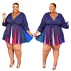 Women Mini Dresses Print Plus Size High Waist A-Line Long Sleeve Boho Dress