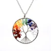 Hängsmycke Halsband Healing 7 Chakra Tree of Life Wire Wrapped Natural Stone Crystal Bead Halsband för Kvinnor Män Flicka Pojke Smycken