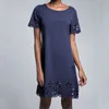 A-Line Lady Dress Summer Fashion Casual Okrągły Kołnierz Krótki Rękaw Kobiety Mini Spalanie Kwiat Wydrążony 3361 210427