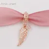 No color fade off Solid Rose Gold Angel wing with CZ Pandora Charms for Bracelets DIY Jewlery Making Loose Beads Silver Jewelry wholesale 781389