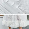 Robe Bohème Femme Blanc Midi Manches Courtes Gland Dentelle D1238 210514