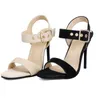 Black Apricot Big Size Women Sandals Open Toe Summer Modern Fashion Buckle Thin High Heel Party Shoes Woman 33-45