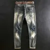 Italiensk stil mode män jeans hög kvalitet retro tvätt elastisk smal passform rippad vintage designer casual denim byxor mi79