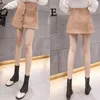 PERHAPS U Women Blended Skirts A-Line Solid Mini Short Autumn Winter Chic Elegant Zipper Black Khaki Colorful Button Think S0250 210529