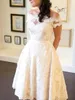 1950er Vintage Teelanges Hochzeitskleid, schulterfrei, kurze Ärmel, volle Spitze, A-Linie, kurze Brautkleider, individuelle Größe 2021