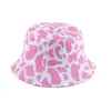 2021 New Fashion Korean Pink Cow Print Bucket Hat Kvinnor Vändbar Fiske Cap Bob Chapeau Höst sommar Y220301