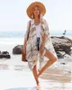 Kvinnors badkläder Koho Vintage Floral Print Women Bohemian V Neck Batwing ärmar Rayon Short Beach Bikini Robe Cover Up