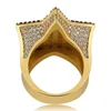 Mode homme cuivre avec pierres latérales Micro pavé or argent couleur plaqué anneau exagérer haute qualité glacé CZ pierre étoile forme anneaux bijoux cadeau