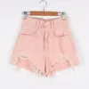 Sexig tunna rosa denim shorts koreanska höga midja pierced byxor vintage kvinnor sommar spodenki 14014 210521