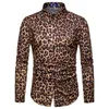 Mens Trend Nightclub Leopard Print Shirt High Quality Long Sleeve Male Social Casual Party Chemise Tops Men's Shirts