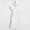 Elegante Lace Up Bowknot Kleid für Frauen v Neck Ärmellose Hohe Taille Koreaner Maxi Kleider Weibliche Sommer Mode 210520