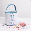 Newest Rabbit Ear Basket Festive Easter Cartoon Bunny Bucket Canvas Colorful Eggs Bag with Plush Ball Kids Festival Gift