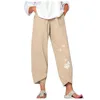 2021 Sommar Ny Kläder Kvinnors sommar Casual Loose Bomull och linne Broderade Wide-Ben Pants Pantalones de Mujer Ropa Mujer Q0801