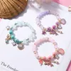 Sweet Ocean Resort Style Dolphin Shell Charm Bracelet Fashion Pink Crystal String Bracelets