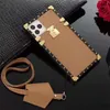 Square Designer G Flower Leather Telefoonkasten voor iPhone 13 Pro Max 12 Mini 11 XS XR XSMax 8 7 Plus Fashion Print Design Bee Classic Back Cover Case Luxe mobiele shell