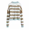 Elegant Women O-Neck Sweaters Fashion Ladies Hollow Loose Knitted Tops Streetwear Female Chic Striped Patchwork Pullovers 210427