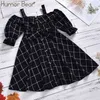 Fashion Girls Dresses Cotton Woven Sling Short Sleeve Baby Girl Clothes Cute Princess Stylish Plaid Kids 210611