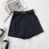 Zomer Hoge Taille Shorts Koreaanse Mode Casual Retro Riem All-match Vrouwen Losse Slanke Wide Been 10838 210512