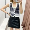 BBWM Kobiety Sweter Kamizelka Biała Marynarka Paski Kamizelka Kamizelka Kobieta Summer Cropped V-Neck Waistcoat Topy 210520