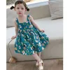 Meninas verão vestido suspender quadrado colarinho botons estilo coreano bebê bonito crianças roupas infantis roupas 210625