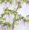 7ft 2m Bruiloft Decroatie venster Bloem String Kunstmatige Wisteria Vine Garland Planten Gebladerte Outdoor Thuis Trailing Bloem Fake Hanging Wall Decor