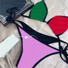 Sexy profundo v bikini multicolor breaking maço designers letra jacquard swimwear verão moda halter maiô