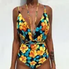 Sexy Swimsith Halter Halk High Neck One Piece Bikini Fashion Feminino Flor de gola Vibra Flor Flor Print