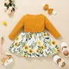 Enfants vêtements filles robe florale enfants fleur imprimer princesse robes avec arc bandeau mode printemps automne bébé vêtements