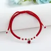 Handgjord flätad röd tråd sträng rep charm 925 sterling silver pärla emalj hjärta armband för kvinnor justerbara lyckliga smycken