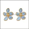 Boucles d'oreilles bijoux S925 Sier aiguille bohème grand pétale luxe exagéré femmes verre cristal boucle d'oreille mariée polyvalente oreille