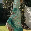 maxi abito casual verde donna primavera autunno lungo pizzo vita floreale boho elegante manica donna 210427