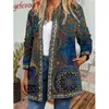 Autumn Winter Cardigan Women's Vintage Ethnic Floral Printed Long Sleeve Tunic Jackets Ladies Loose Outerwear Chic Top Coat 211008