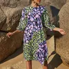 O-Neck Boho Print Loose Casual Dresses Womens Fashion Summer Holiday Style 3/4 Sleeve Knee Length Dress 210510