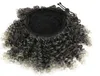 Fashion Grey Afro Kinky Curly Penytail Förlängning Salt och peppar Naturliga höjdpunkter Grå hårpuff Mänskligt Klip i Dragstrykning Hårstycke 120G140G